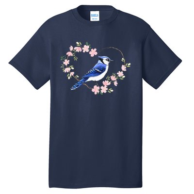 Bird Bird Watching Bird Watcher Birder Blue Jay Flower Heart Tall T-Shirt