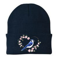 Bird Bird Watching Bird Watcher Birder Blue Jay Flower Heart Knit Cap Winter Beanie