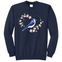 Bird Bird Watching Bird Watcher Birder Blue Jay Flower Heart Tall Sweatshirt