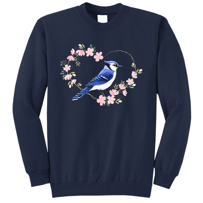 Bird Bird Watching Bird Watcher Birder Blue Jay Flower Heart Tall Sweatshirt