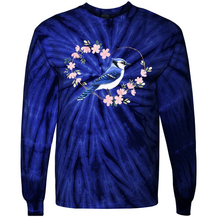 Bird Bird Watching Bird Watcher Birder Blue Jay Flower Heart Tie-Dye Long Sleeve Shirt