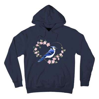 Bird Bird Watching Bird Watcher Birder Blue Jay Flower Heart Tall Hoodie