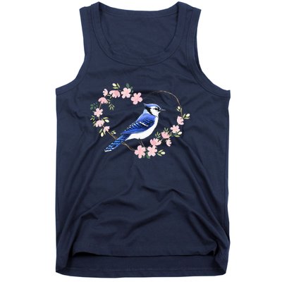 Bird Bird Watching Bird Watcher Birder Blue Jay Flower Heart Tank Top