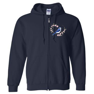 Bird Bird Watching Bird Watcher Birder Blue Jay Flower Heart Full Zip Hoodie