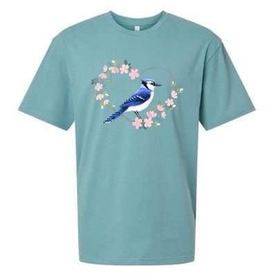 Bird Bird Watching Bird Watcher Birder Blue Jay Flower Heart Sueded Cloud Jersey T-Shirt