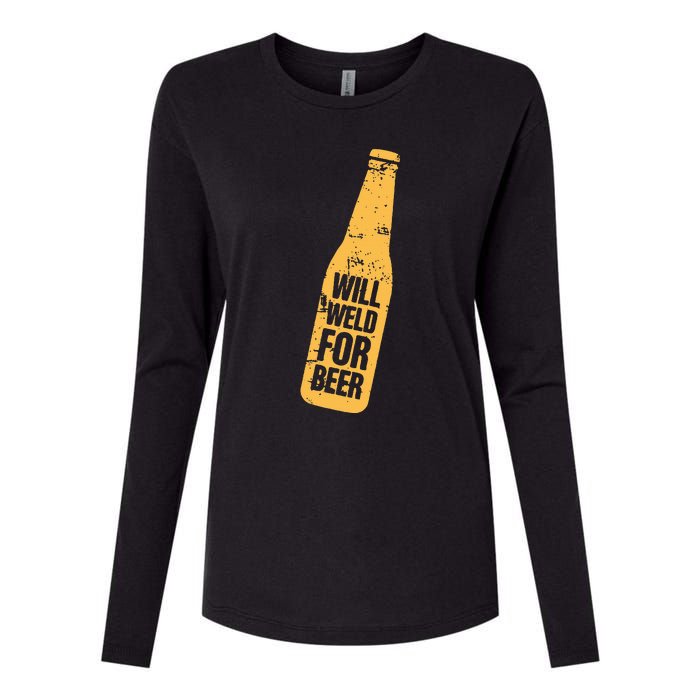 Beer Bottle Will Weld For Beer Alcohol Enthusiast Womens Cotton Relaxed Long Sleeve T-Shirt