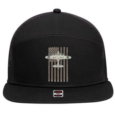 B17 Bomber WW2 Plane Aircraft USA Flag Veteran Pilot Gift 7 Panel Mesh Trucker Snapback Hat