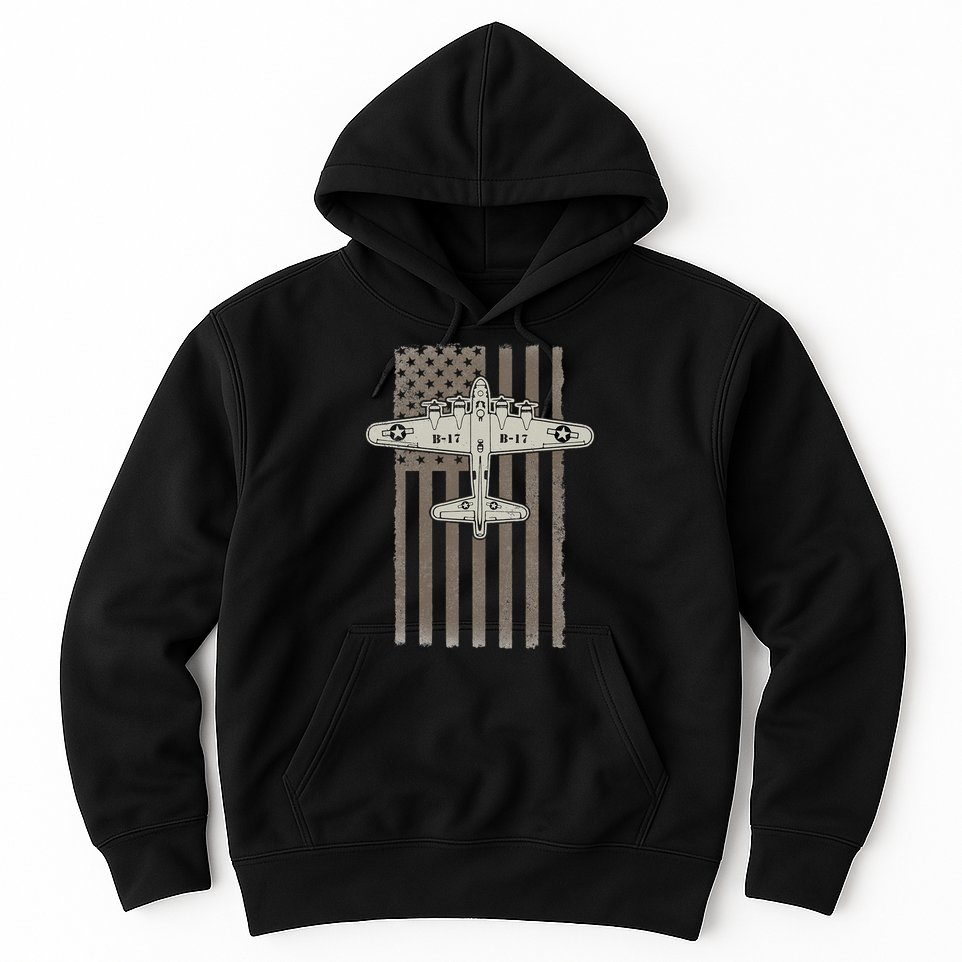 B17 Bomber WW2 Plane Aircraft USA Flag Veteran Pilot Gift Hoodie