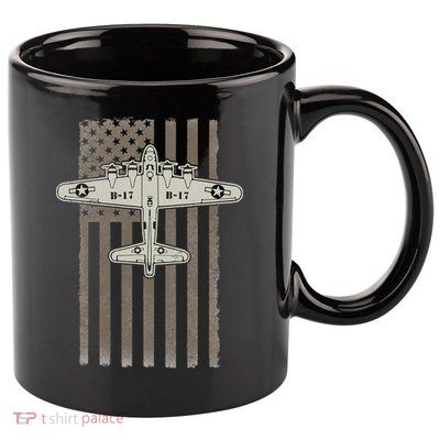 B17 Bomber WW2 Plane Aircraft USA Flag Veteran Pilot Gift 11oz C Handle Ceramic Mug