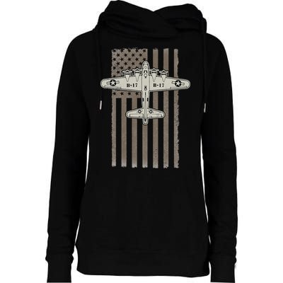 B17 Bomber WW2 Plane Aircraft USA Flag Veteran Pilot Gift Womens Funnel Neck Pullover Hood
