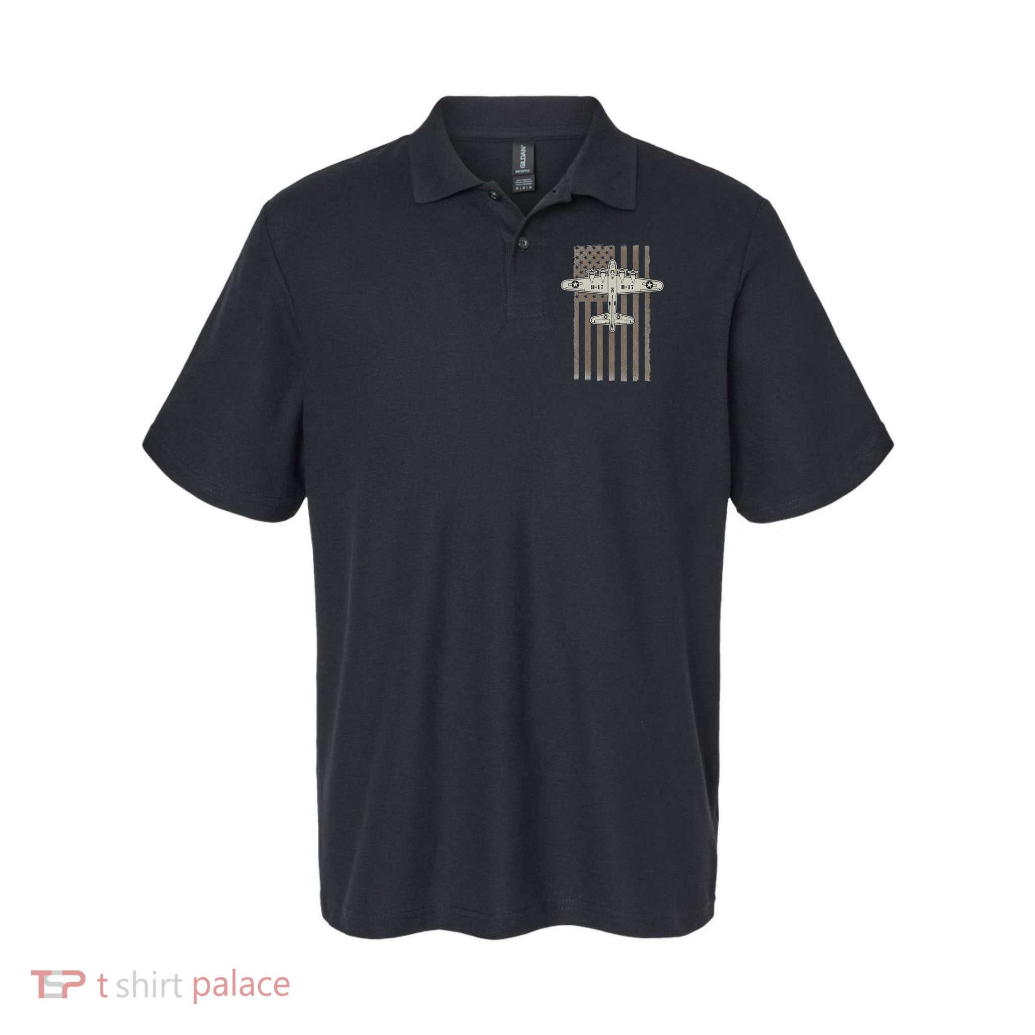 B17 Bomber WW2 Plane Aircraft USA Flag Veteran Pilot Gift Polo