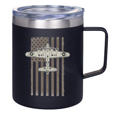 B17 Bomber WW2 Plane Aircraft USA Flag Veteran Pilot Gift 12oz Stainless Steel Coffee Mug