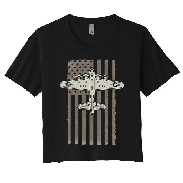 B17 Bomber WW2 Plane Aircraft USA Flag Veteran Pilot Gift Women's Crop Top Tee