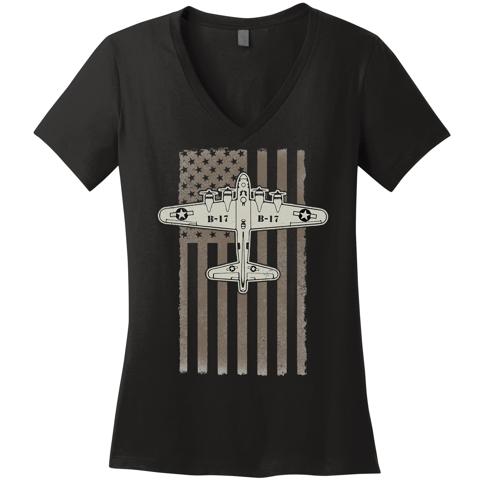 B17 Bomber WW2 Plane Aircraft USA Flag Veteran Pilot Gift Women's V-Neck T-Shirt