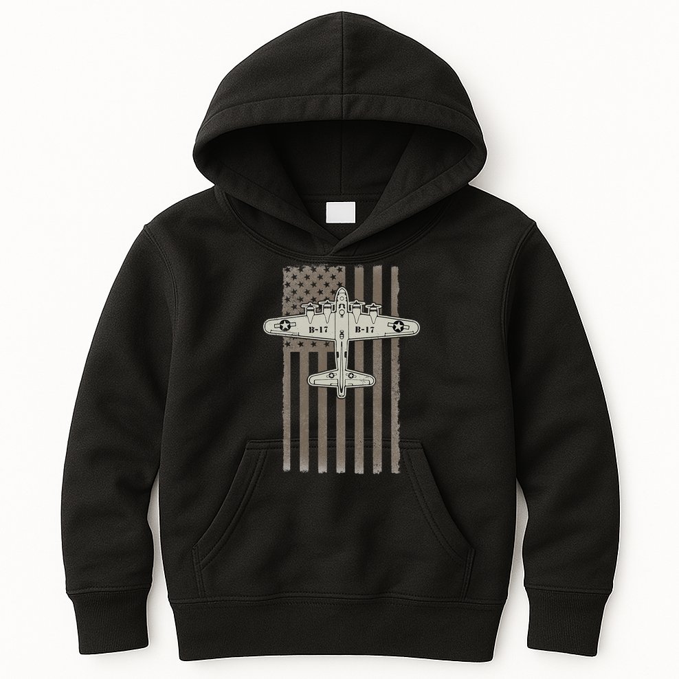 B17 Bomber WW2 Plane Aircraft USA Flag Veteran Pilot Gift Kids Hoodie