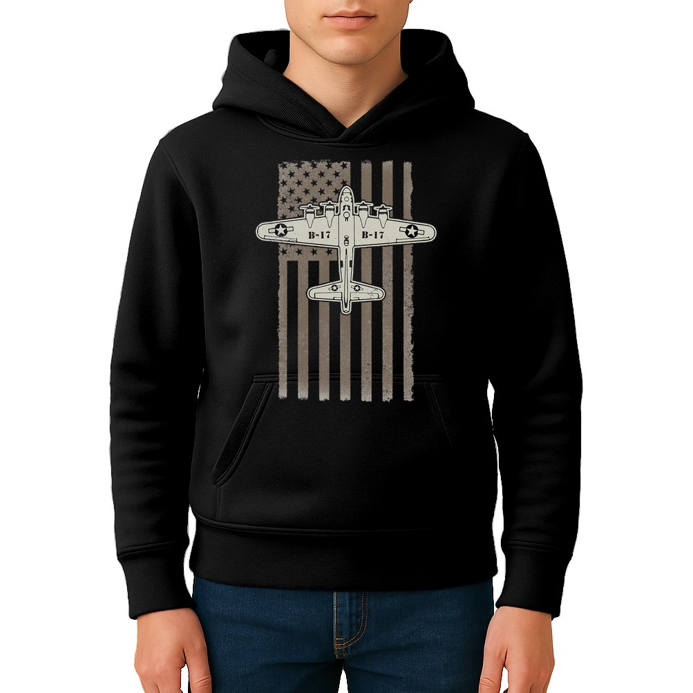B17 Bomber WW2 Plane Aircraft USA Flag Veteran Pilot Gift Kids Hoodie