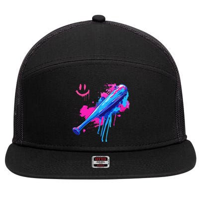 Baseball Bat With Sprinkles Drip 7 Panel Mesh Trucker Snapback Hat