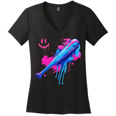Baseball Bat With Sprinkles Drip Women's V-Neck T-Shirt