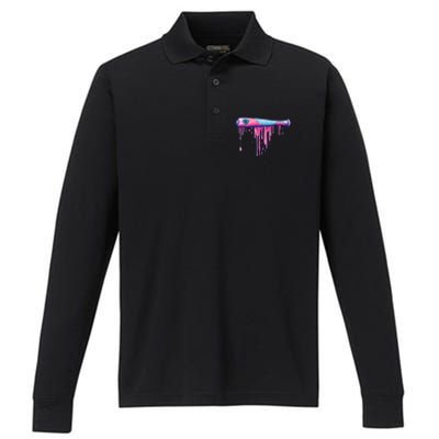 Baseball Bat With Sprinkles Drip Performance Long Sleeve Polo