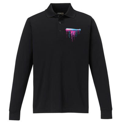 Baseball Bat With Sprinkles Drip Gift Performance Long Sleeve Polo