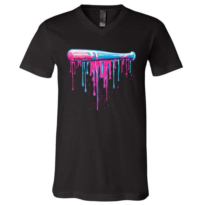 Baseball Bat With Sprinkles Drip Gift V-Neck T-Shirt