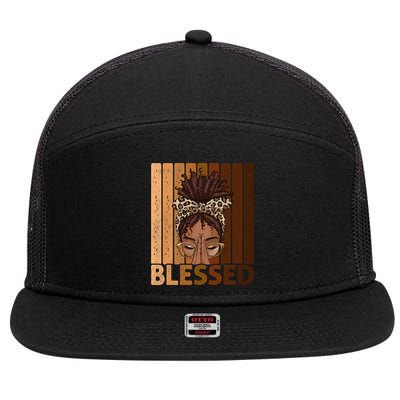 Blessed Black Woman Praying African American Christian  7 Panel Mesh Trucker Snapback Hat