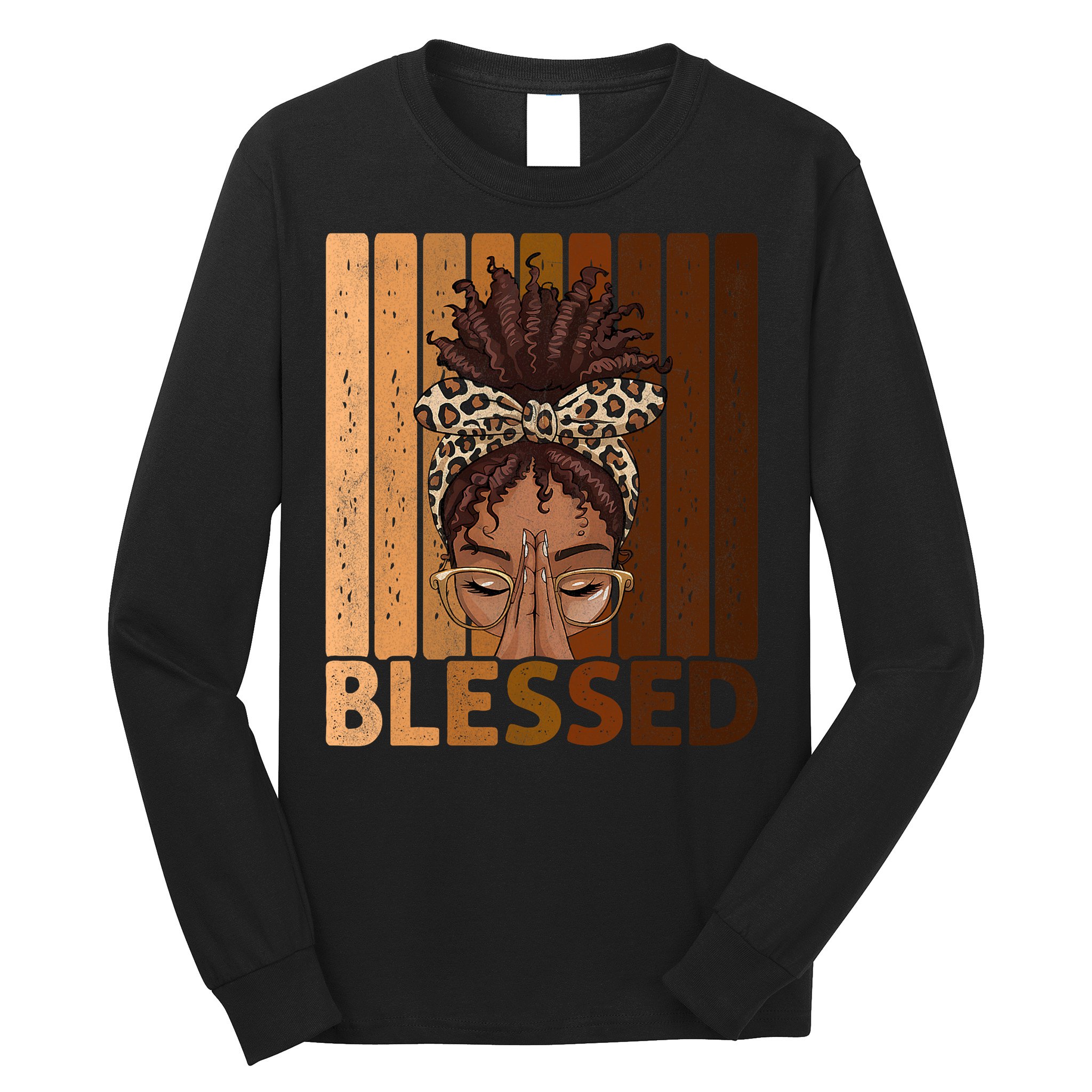 Blessed Black Woman Praying African American Christian  Long Sleeve Shirt