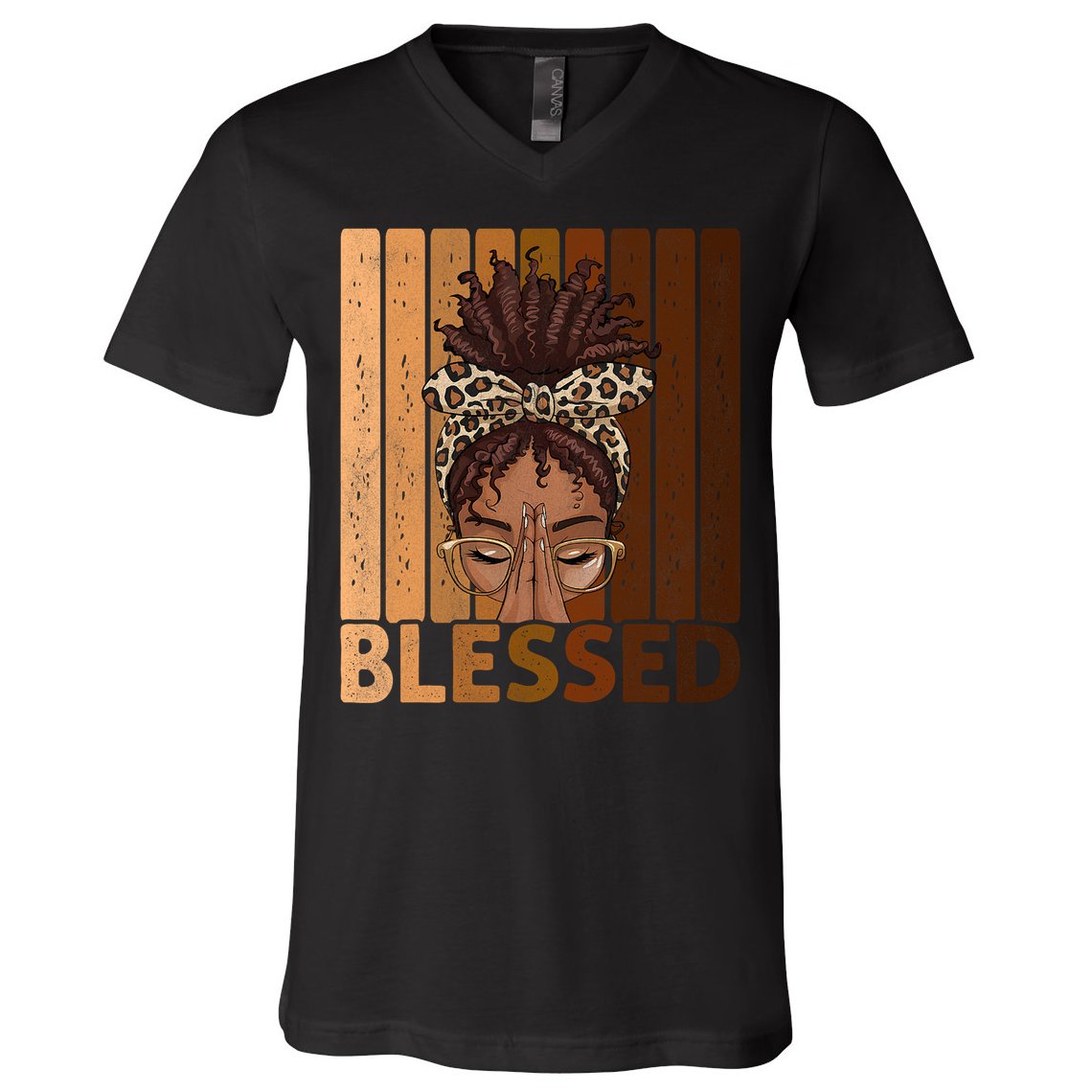 Blessed Black Woman Praying African American Christian  V-Neck T-Shirt
