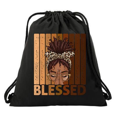 Blessed Black Woman Praying African American Christian  Drawstring Bag