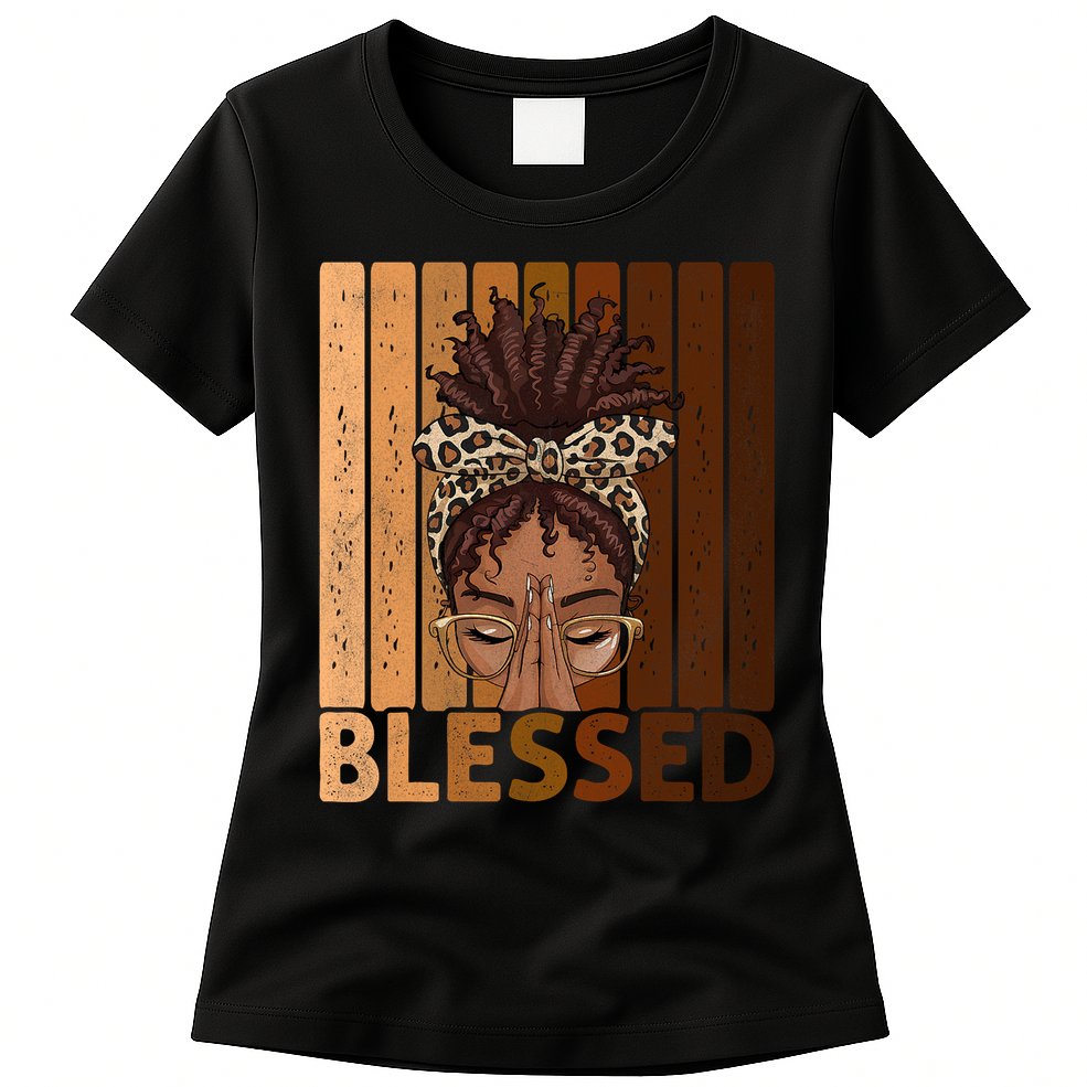 Blessed Black Woman Praying African American Christian  Womens T-Shirt