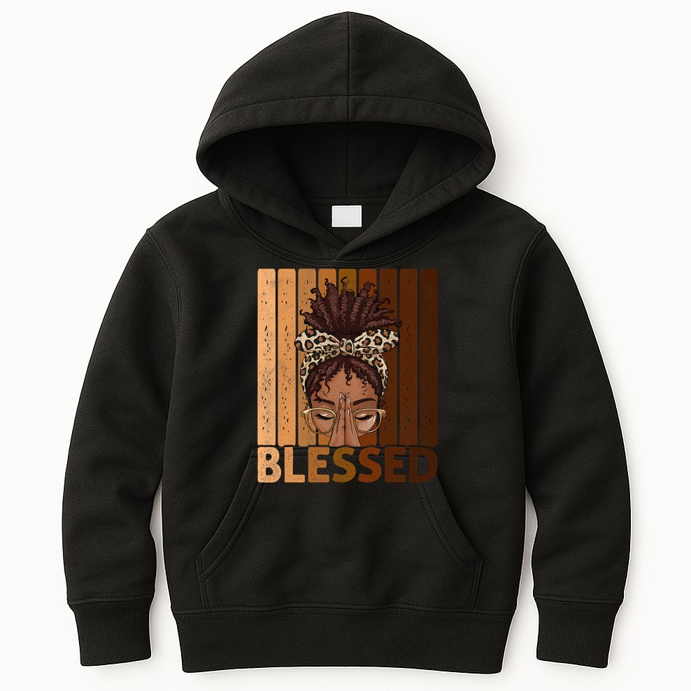Blessed Black Woman Praying African American Christian  Kids Hoodie