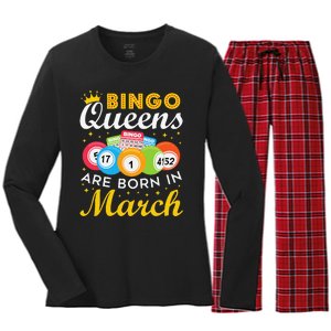 Bingo Birthday Wo Bingo Queens Are Born in March Women's Long Sleeve Flannel Pajama Set 