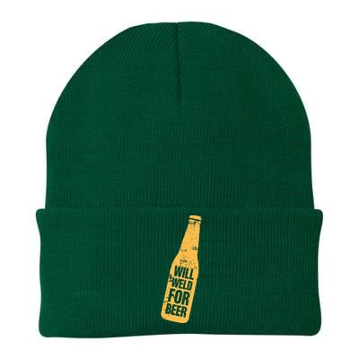 Beer Bottle Will Weld For Beer Alcohol Enthusiast Knit Cap Winter Beanie