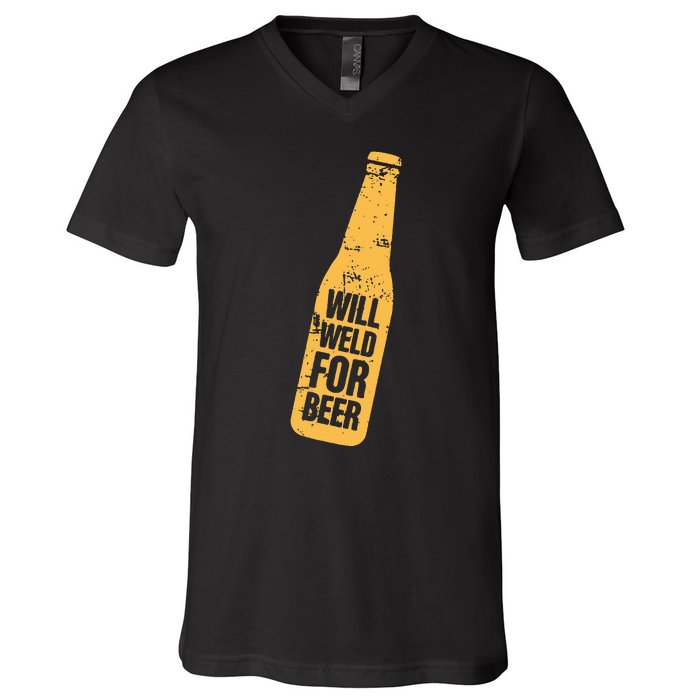 Beer Bottle Will Weld For Beer Alcohol Enthusiast V-Neck T-Shirt