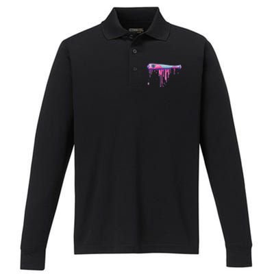 Baseball Bat With Sprinkles Drip Performance Long Sleeve Polo