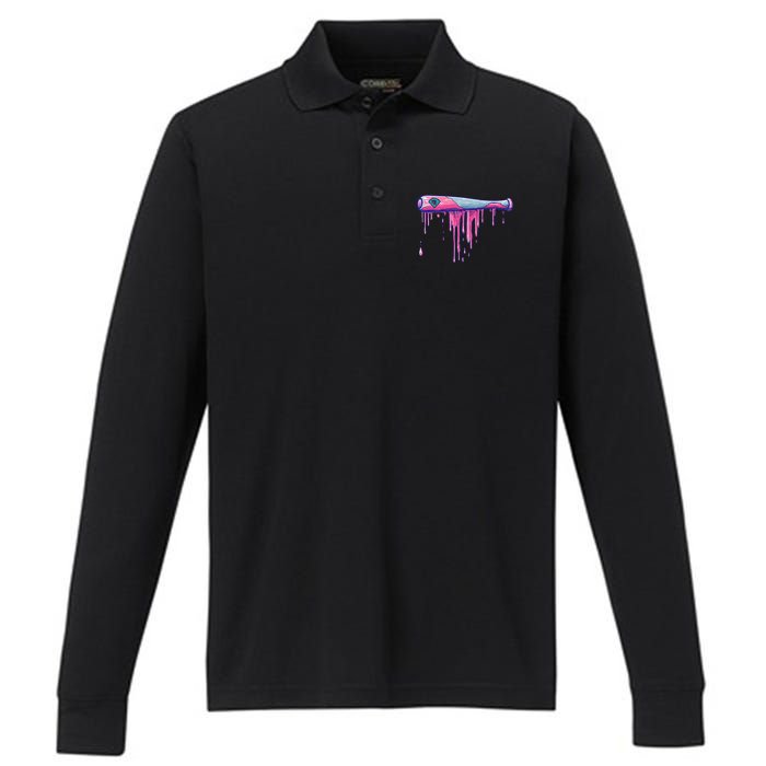 Baseball Bat With Sprinkles Drip Performance Long Sleeve Polo