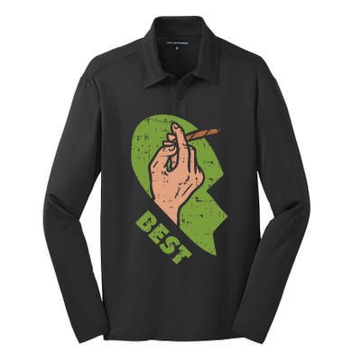 Best Buds Weed Matching Couple Joint Stoner Friends Silk Touch Performance Long Sleeve Polo