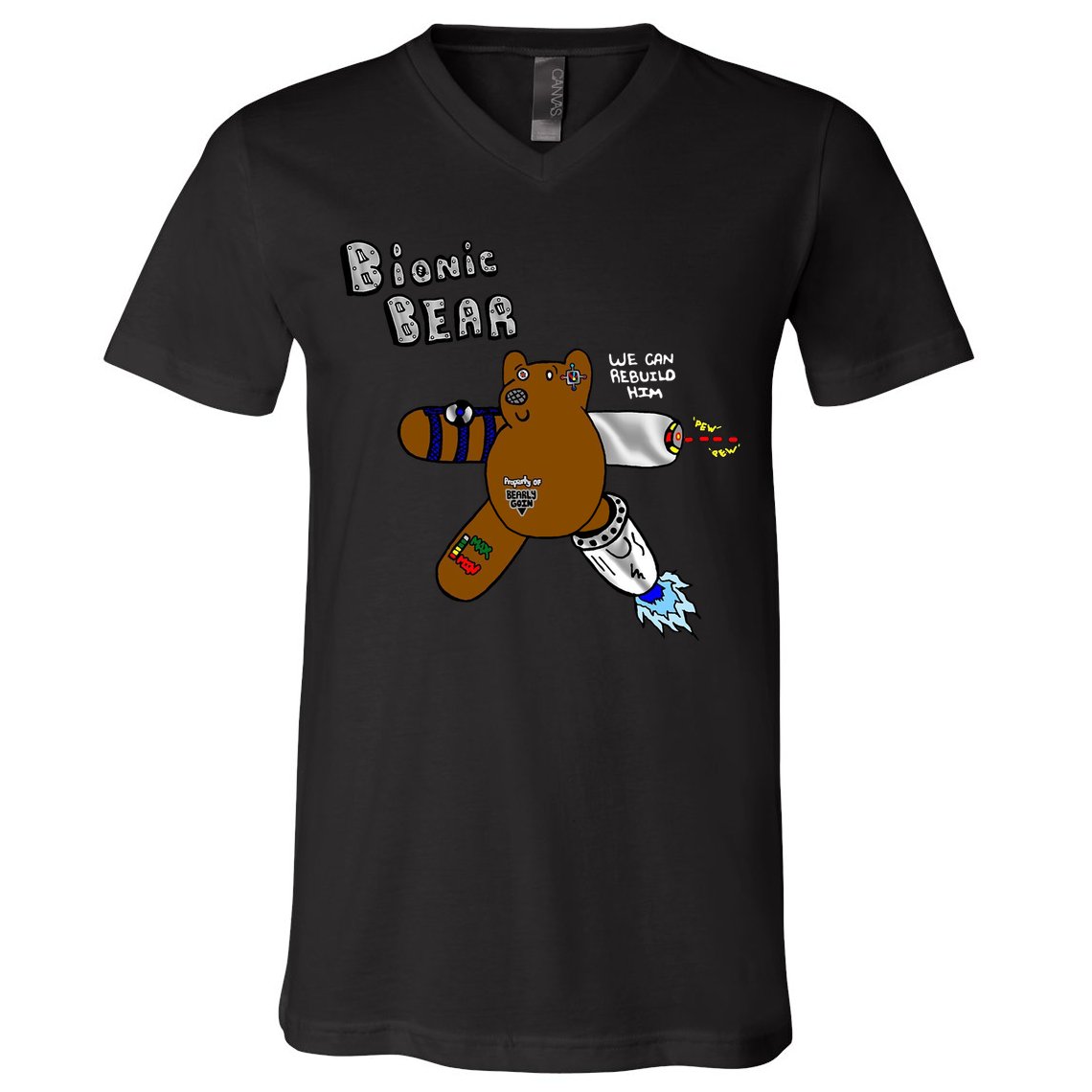 Bionic Bear We Can Rebuilt Him V-Neck T-Shirt