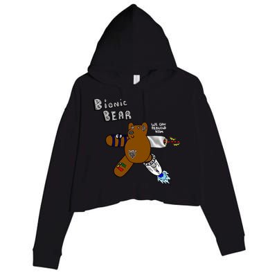 Bionic Bear We Can Rebuilt Him Crop Fleece Hoodie