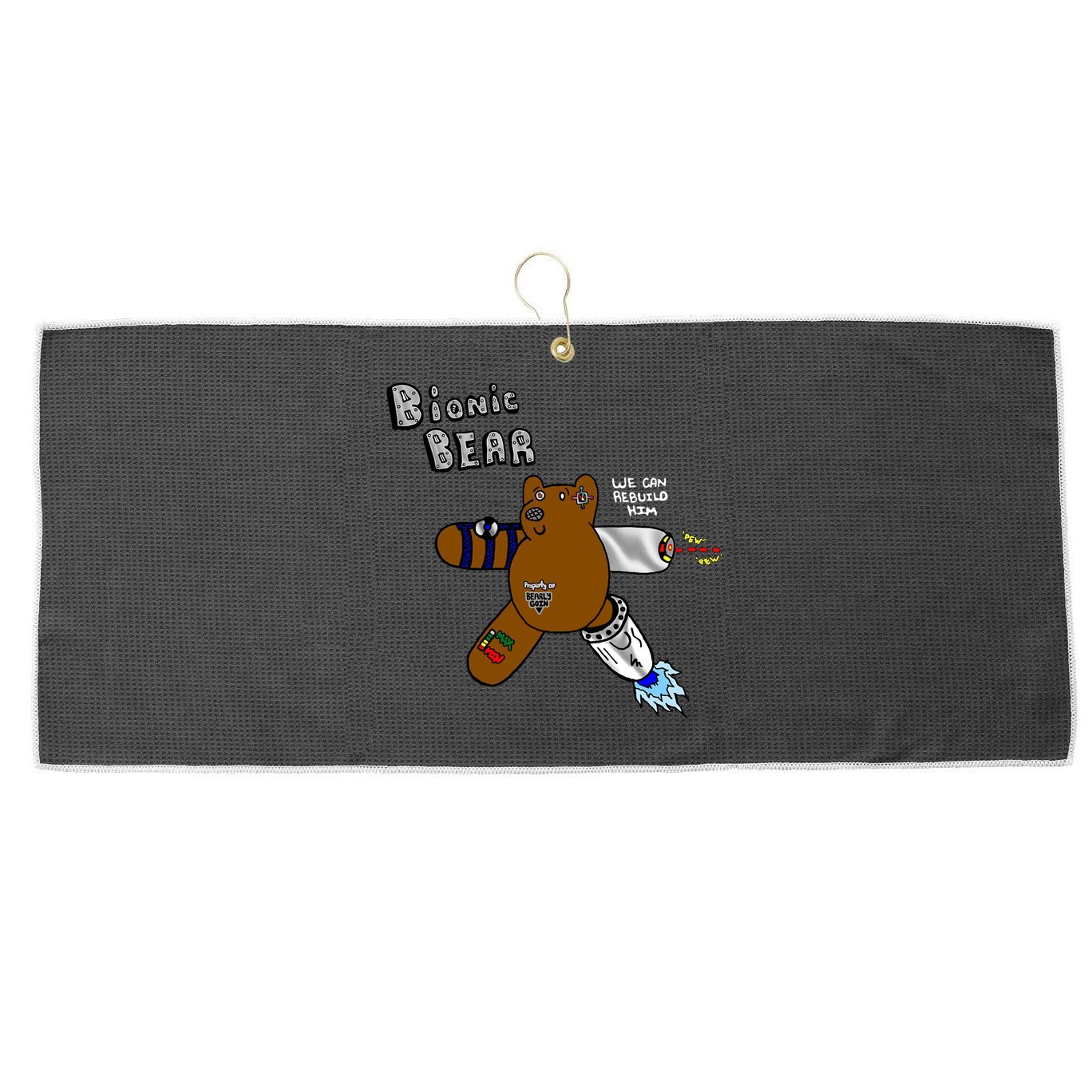 Bionic Bear We Can Rebuilt Him Large Microfiber Waffle Golf Towel