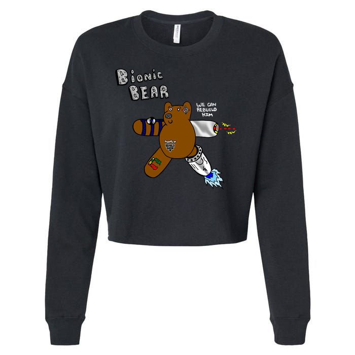 Bionic Bear We Can Rebuilt Him Cropped Pullover Crew