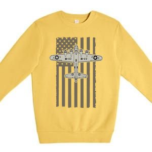 B17 Bomber WW2 Plane Aircraft USA Flag Veteran Pilot Gift Premium Crewneck Sweatshirt