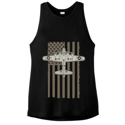 B17 Bomber WW2 Plane Aircraft USA Flag Veteran Pilot Gift Ladies PosiCharge Tri-Blend Wicking Tank