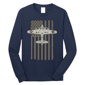 B17 Bomber WW2 Plane Aircraft USA Flag Veteran Pilot Gift Long Sleeve Shirt