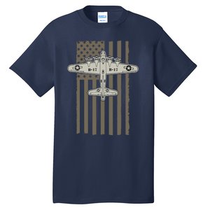 B17 Bomber WW2 Plane Aircraft USA Flag Veteran Pilot Gift Tall T-Shirt