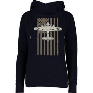 B17 Bomber WW2 Plane Aircraft USA Flag Veteran Pilot Gift Womens Funnel Neck Pullover Hood