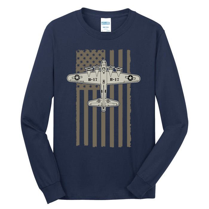 B17 Bomber WW2 Plane Aircraft USA Flag Veteran Pilot Gift Tall Long Sleeve T-Shirt