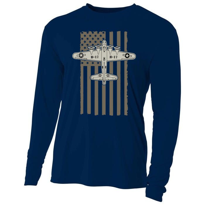 B17 Bomber WW2 Plane Aircraft USA Flag Veteran Pilot Gift Cooling Performance Long Sleeve Crew