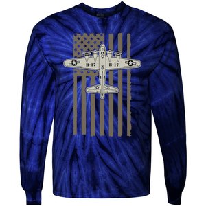 B17 Bomber WW2 Plane Aircraft USA Flag Veteran Pilot Gift Tie-Dye Long Sleeve Shirt