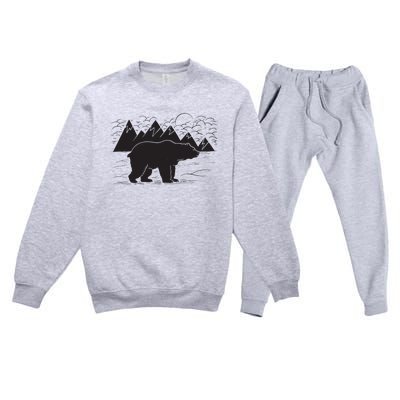 Black Bear Wildlife Animal Wilderness Graphic Premium Crewneck Sweatsuit Set